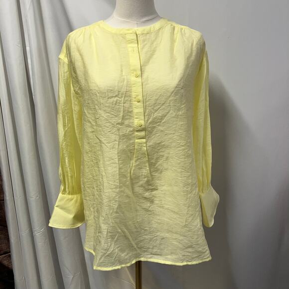 Express Button Front Lightweight Sheer Yellow Blouse Womens small Beach‎ summer - Picture 2 of 14